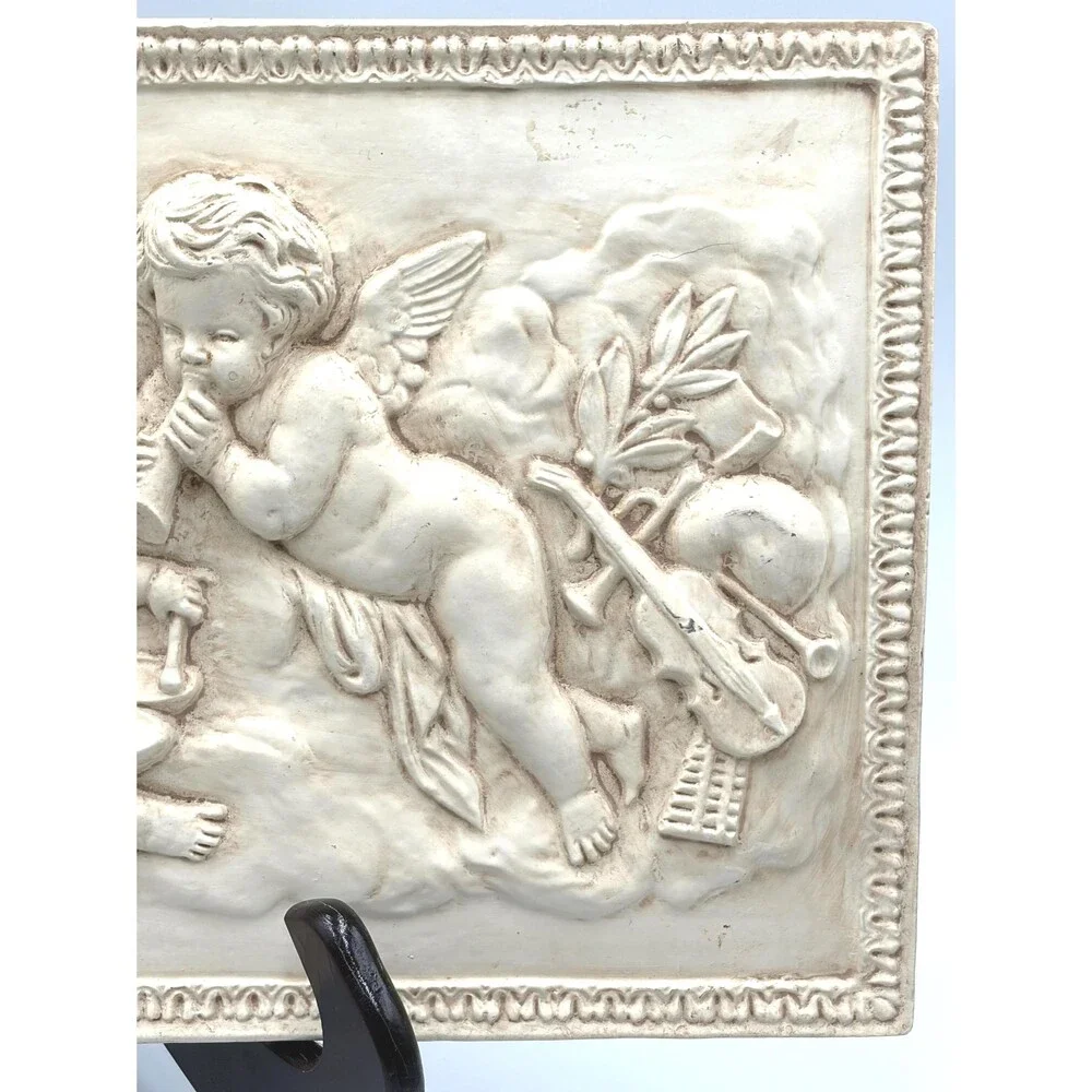 Vintage Musical Cherubs Angels High Relief Wall Plaque Plaster Resin Decor 15